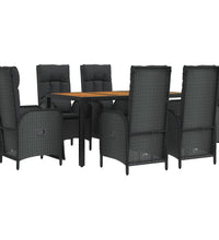 7-tlg. Garten-Essgruppe mit Kissen Schwarz Poly Rattan