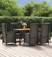 7-tlg. Garten-Essgruppe mit Kissen Schwarz Poly Rattan