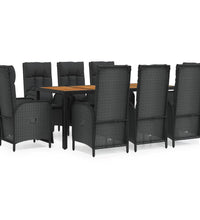9-tlg. Garten-Essgruppe mit Kissen Schwarz Poly Rattan