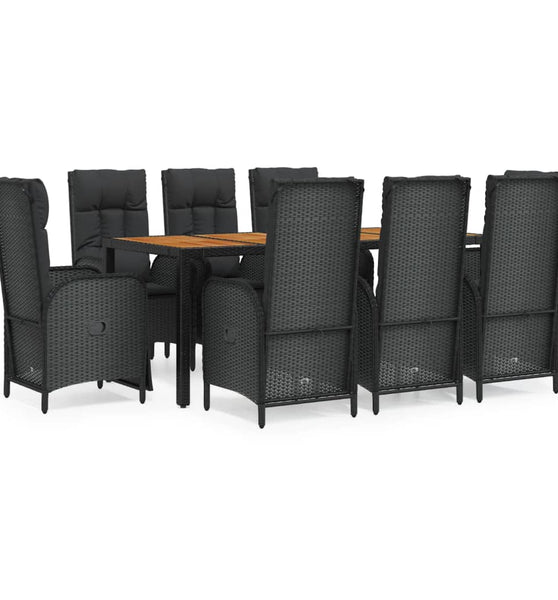 9-tlg. Garten-Essgruppe mit Kissen Schwarz Poly Rattan
