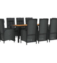 9-tlg. Garten-Essgruppe mit Kissen Schwarz Poly Rattan