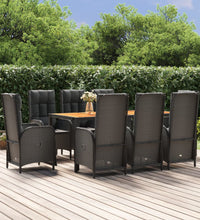 9-tlg. Garten-Essgruppe mit Kissen Schwarz Poly Rattan