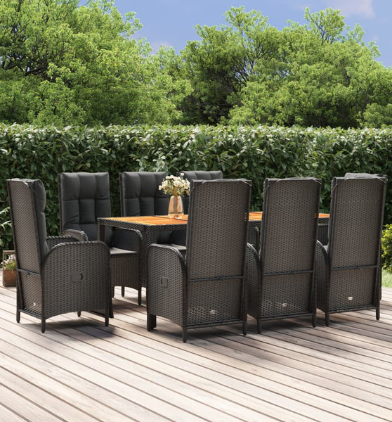 9-tlg. Garten-Essgruppe mit Kissen Schwarz Poly Rattan