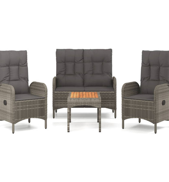 4-tlg. Garten-Essgruppe mit Kissen Grau Poly Rattan