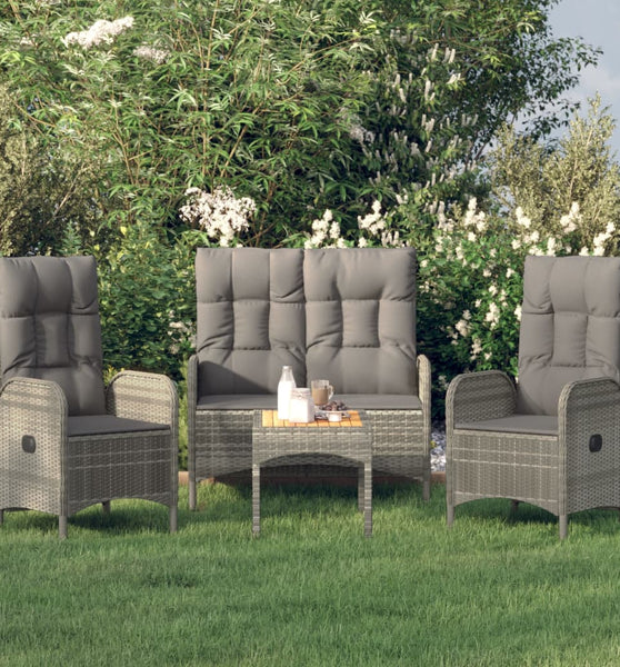 4-tlg. Garten-Essgruppe mit Kissen Grau Poly Rattan