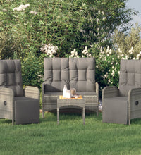 4-tlg. Garten-Essgruppe mit Kissen Grau Poly Rattan