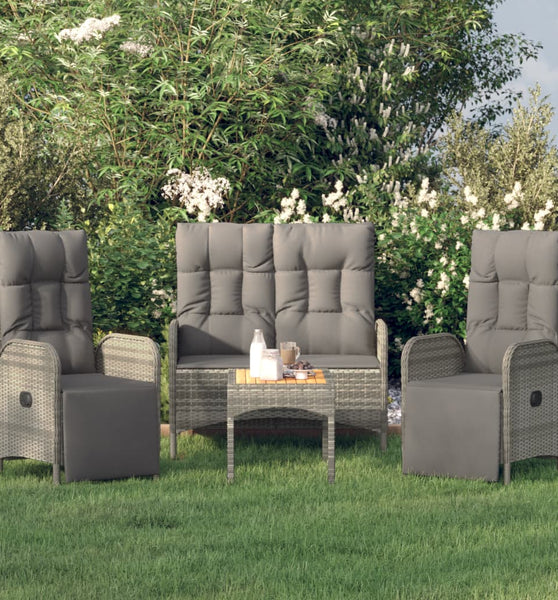 4-tlg. Garten-Essgruppe mit Kissen Grau Poly Rattan