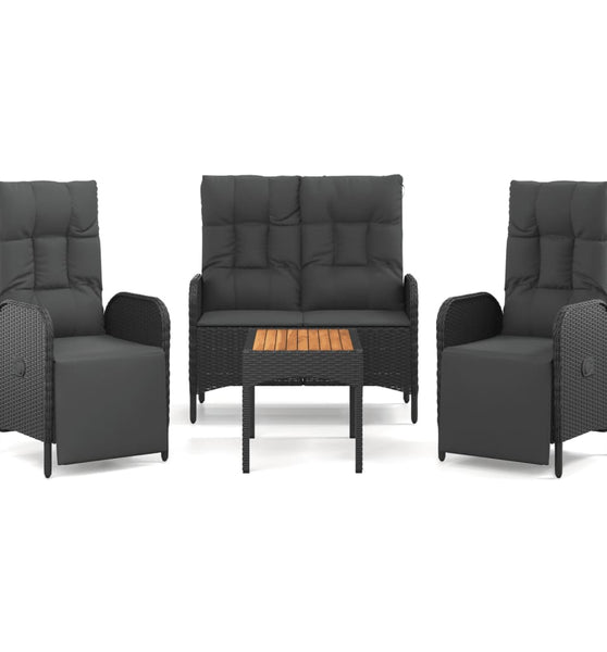 4-tlg. Garten-Essgruppe mit Kissen Schwarz Poly Rattan
