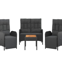 4-tlg. Garten-Essgruppe mit Kissen Schwarz Poly Rattan