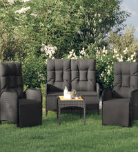 4-tlg. Garten-Essgruppe mit Kissen Schwarz Poly Rattan