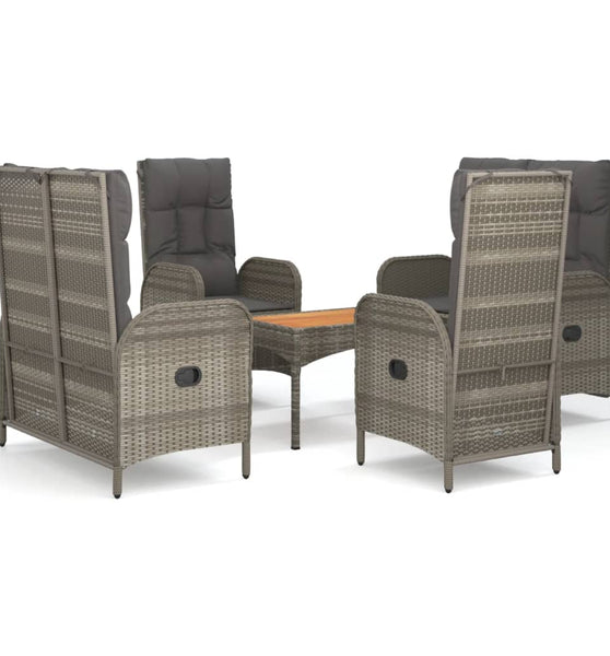 5-tlg. Garten-Essgruppe mit Kissen Grau Poly Rattan