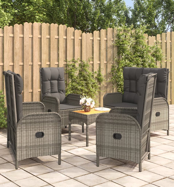 5-tlg. Garten-Essgruppe mit Kissen Grau Poly Rattan