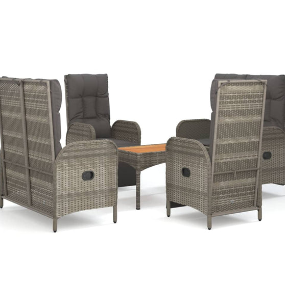5-tlg. Garten-Essgruppe mit Kissen Grau Poly Rattan