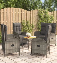 5-tlg. Garten-Essgruppe mit Kissen Grau Poly Rattan