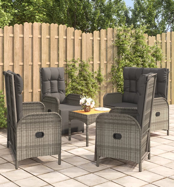 5-tlg. Garten-Essgruppe mit Kissen Grau Poly Rattan