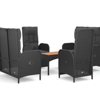 5-tlg. Garten-Essgruppe mit Kissen Schwarz Poly Rattan
