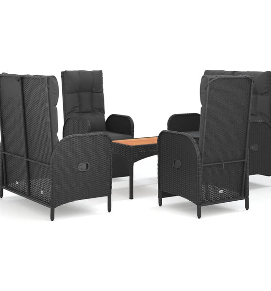 5-tlg. Garten-Essgruppe mit Kissen Schwarz Poly Rattan