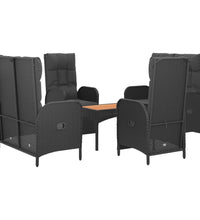 5-tlg. Garten-Essgruppe mit Kissen Schwarz Poly Rattan