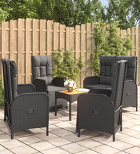 5-tlg. Garten-Essgruppe mit Kissen Schwarz Poly Rattan
