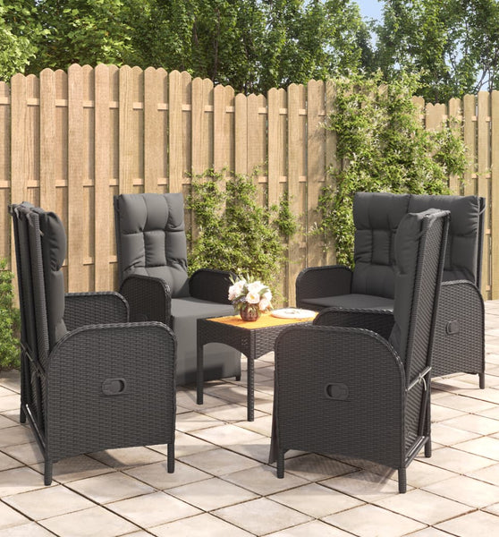 5-tlg. Garten-Essgruppe mit Kissen Schwarz Poly Rattan