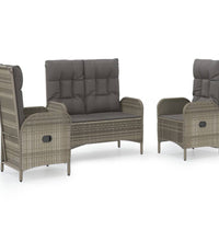 3-tlg. Garten-Essgruppe mit Kissen Grau Poly Rattan