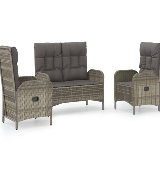 3-tlg. Garten-Essgruppe mit Kissen Grau Poly Rattan