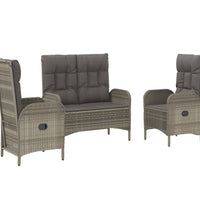 3-tlg. Garten-Essgruppe mit Kissen Grau Poly Rattan