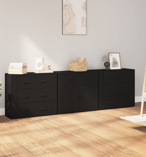 Sideboards 3 Stk. Schwarz Holzwerkstoff