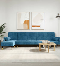 Schlafsofa in L-Form Blau 271x140x70 cm Samt