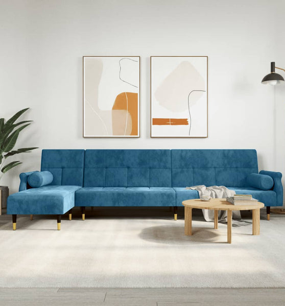 Schlafsofa in L-Form Blau 271x140x70 cm Samt