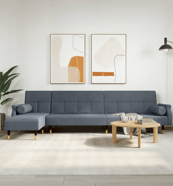 Schlafsofa in L-Form Dunkelgrau 271x140x70 cm Samt