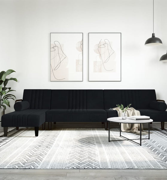 Schlafsofa in L-Form Schwarz 260x140x70 cm Samt