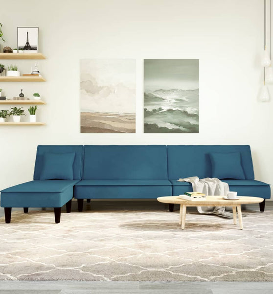 Schlafsofa in L-Form Blau 255x140x70 cm Samt