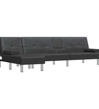 Schlafsofa in L-Form Schwarz 255x140x70 cm Kunstleder
