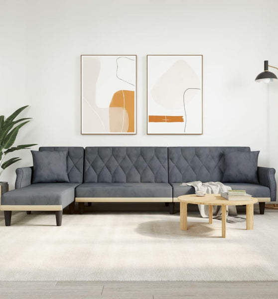 Schlafsofa in L-Form Dunkelgrau 271x140x70 cm Samt