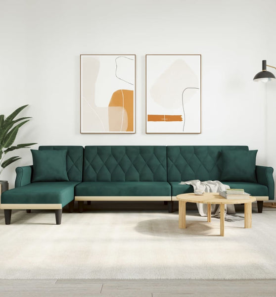 Schlafsofa in L-Form Dunkelgrün 271x140x70 cm Samt