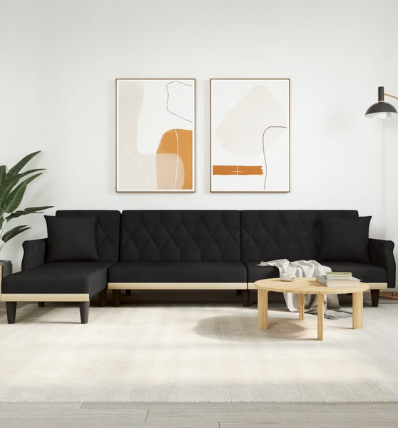 Schlafsofa in L-Form Schwarz 271x140x70 cm Samt