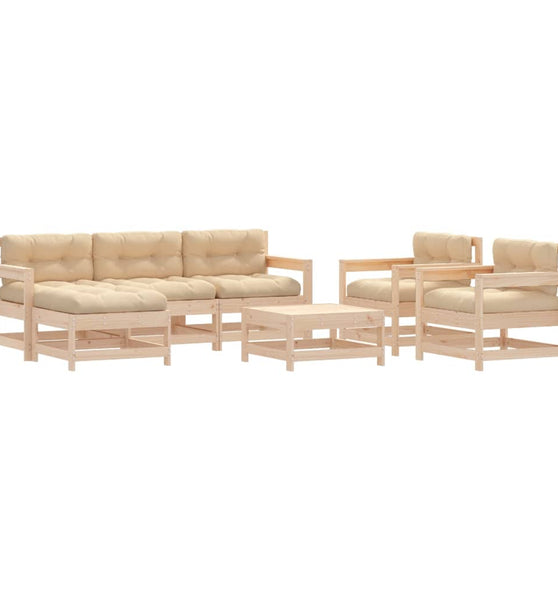 7-tlg. Garten-Lounge-Set mit Kissen Massivholz