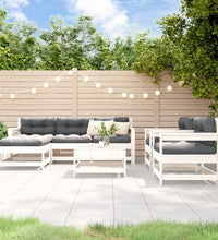 7-tlg. Garten-Lounge-Set mit Kissen Weiß Massivholz