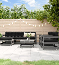 7-tlg. Garten-Lounge-Set mit Kissen Grau Massivholz