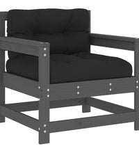 7-tlg. Garten-Lounge-Set mit Kissen Grau Massivholz