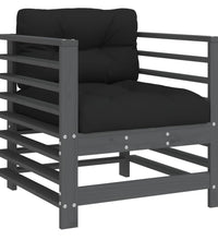 7-tlg. Garten-Lounge-Set mit Kissen Grau Massivholz