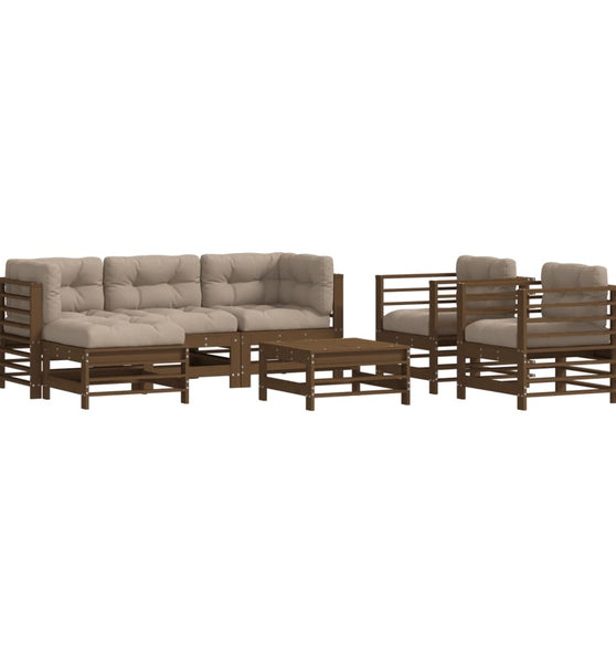 7-tlg. Garten-Lounge-Set mit Kissen Honigbraun Massivholz