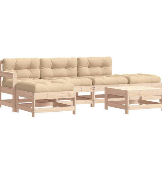 6-tlg. Garten-Lounge-Set mit Kissen Massivholz