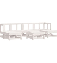 7-tlg. Garten-Lounge-Set mit Kissen Weiß Massivholz