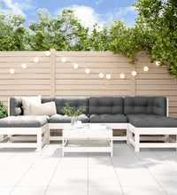 7-tlg. Garten-Lounge-Set mit Kissen Weiß Massivholz