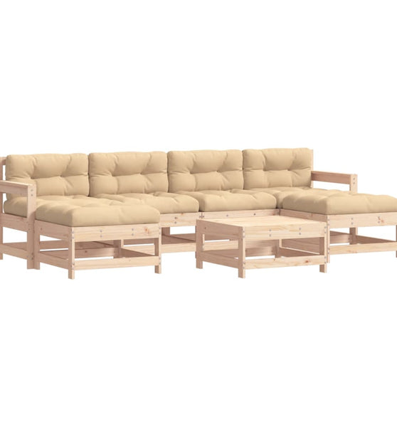 7-tlg. Garten-Lounge-Set mit Kissen Massivholz