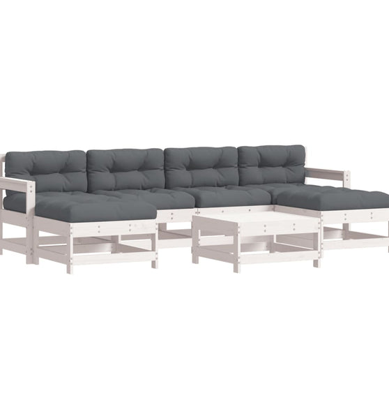 7-tlg. Garten-Lounge-Set mit Kissen Weiß Massivholz
