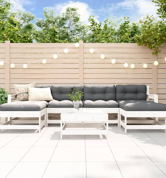 7-tlg. Garten-Lounge-Set mit Kissen Weiß Massivholz