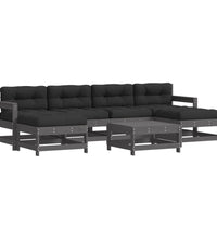 7-tlg. Garten-Lounge-Set mit Kissen Grau Massivholz